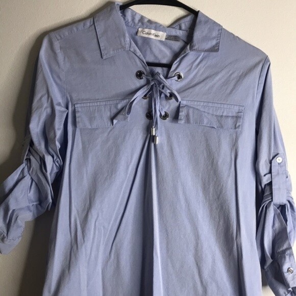 Calvin Klein Women's Lace Up Poplin top size medium - Picture 3 of 12